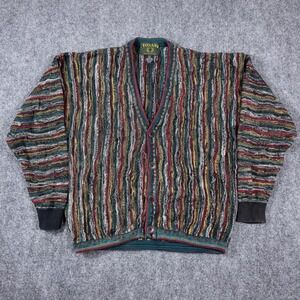 Tosani Cardigan Sweater Mens Small Multicolor 3D Textured Knit Vertical Stripe